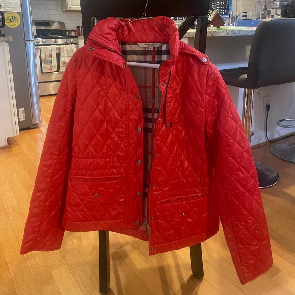Red Burberry Diamond Quilted Jacket